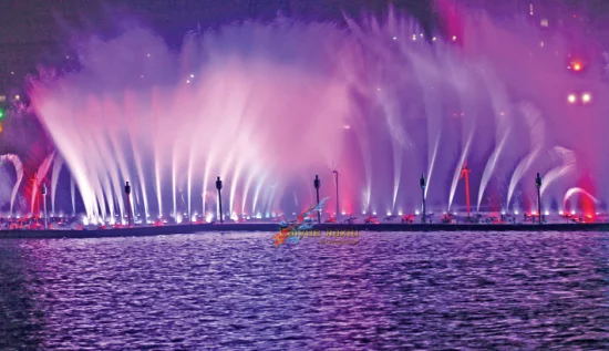 Bangladesh moderno grande lago fonte água dança música fontes flutuantes ao ar livre com luzes